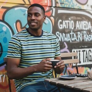 Oakley Mens Striped Crew Neck T-Shirt Blue Lime Green Regular Fit Large XL JPN